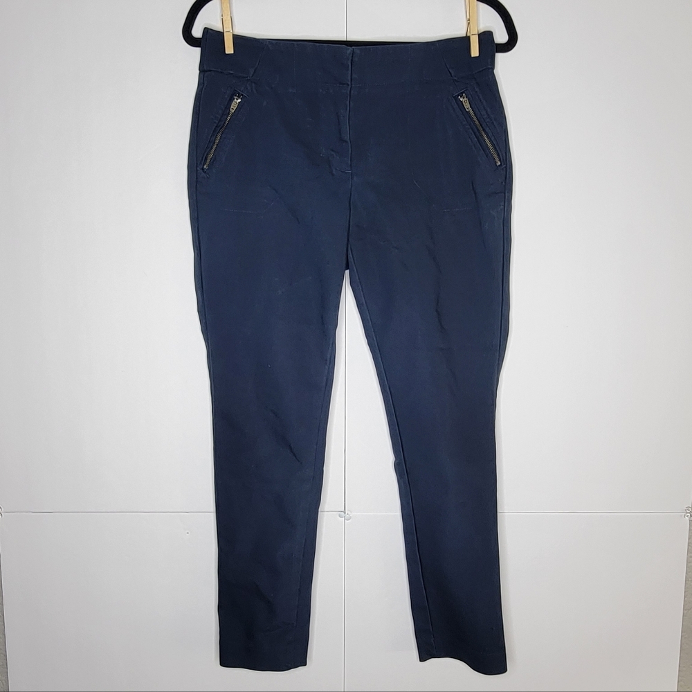 LOFT Marisa Skinny Pants 4P Petite Blue Zipper Detail Career Chic